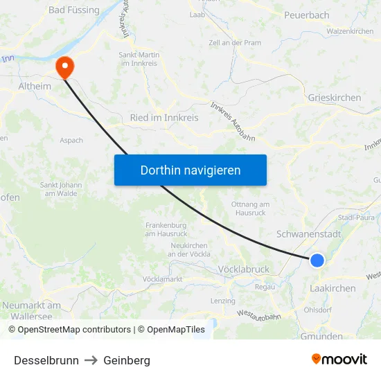 Desselbrunn to Geinberg map