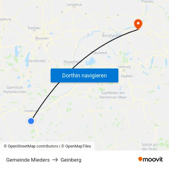 Gemeinde Mieders to Geinberg map