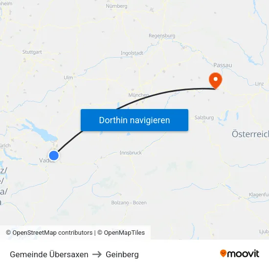 Gemeinde Übersaxen to Geinberg map
