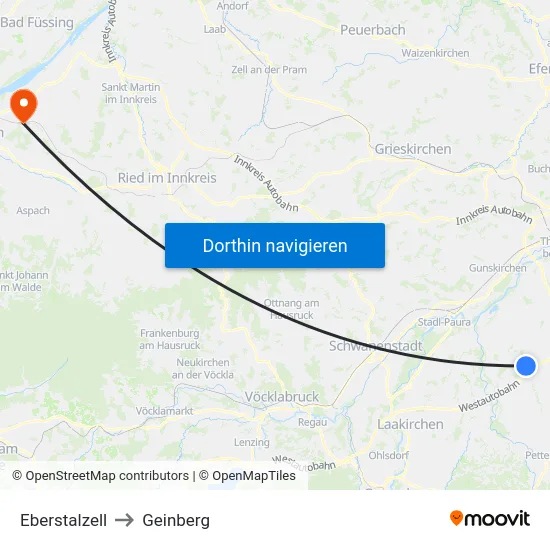Eberstalzell to Geinberg map