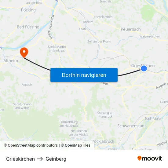 Grieskirchen to Geinberg map