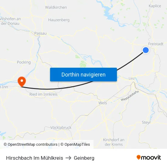 Hirschbach Im Mühlkreis to Geinberg map