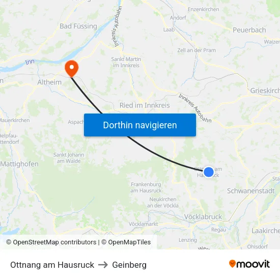 Ottnang am Hausruck to Geinberg map