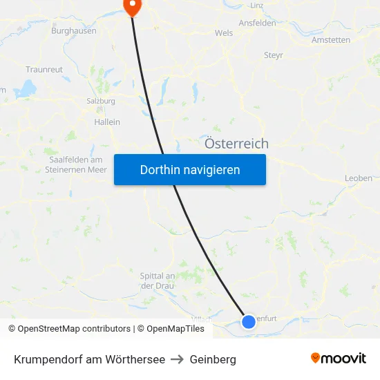 Krumpendorf am Wörthersee to Geinberg map