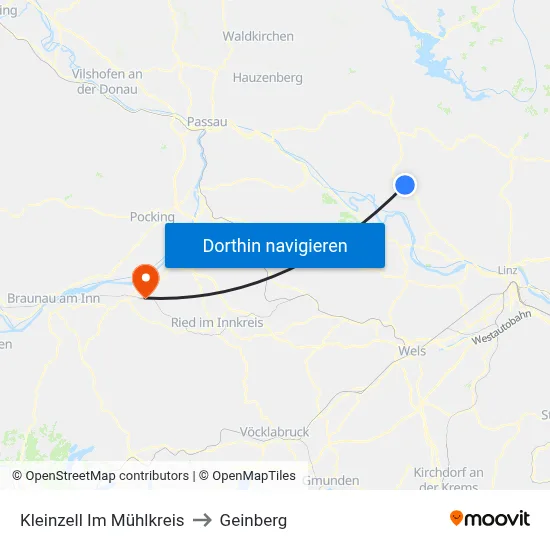 Kleinzell Im Mühlkreis to Geinberg map