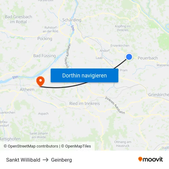 Sankt Willibald to Geinberg map