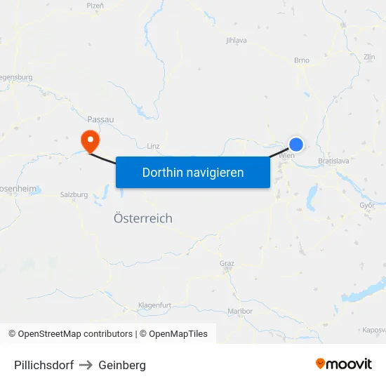 Pillichsdorf to Geinberg map