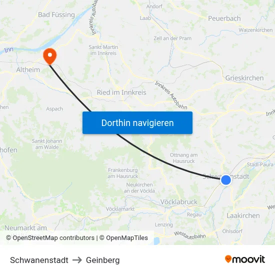 Schwanenstadt to Geinberg map