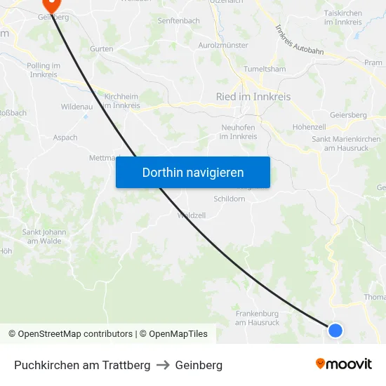 Puchkirchen am Trattberg to Geinberg map