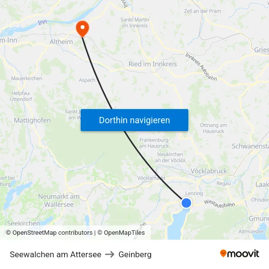 Seewalchen am Attersee to Geinberg map