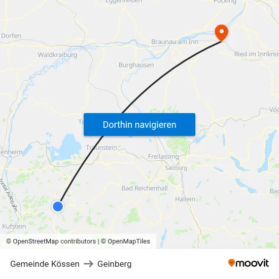 Gemeinde Kössen to Geinberg map