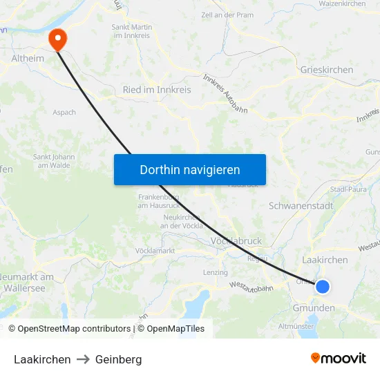 Laakirchen to Geinberg map