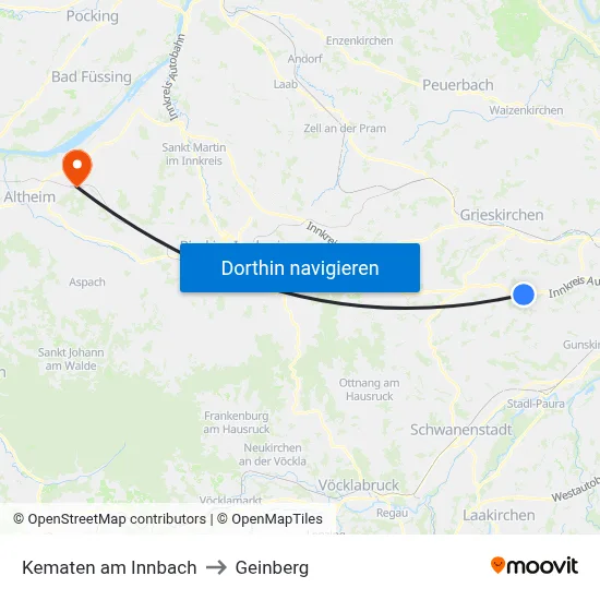 Kematen am Innbach to Geinberg map