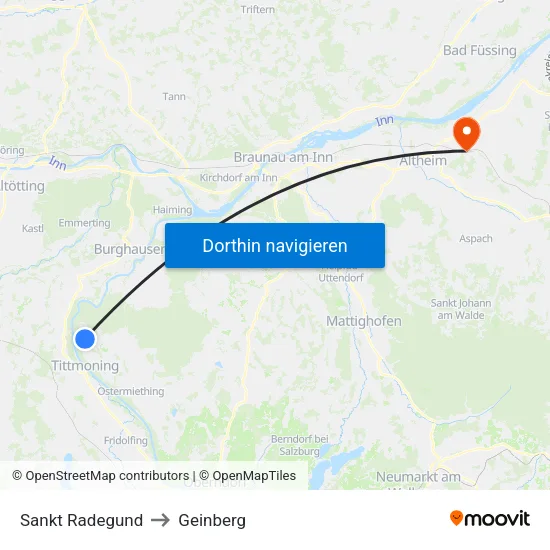 Sankt Radegund to Geinberg map