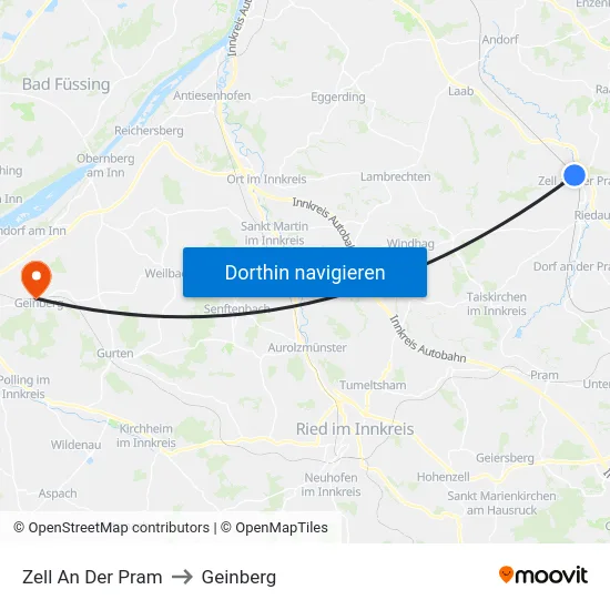 Zell An Der Pram to Geinberg map