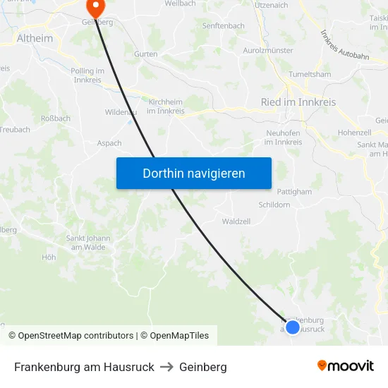 Frankenburg am Hausruck to Geinberg map