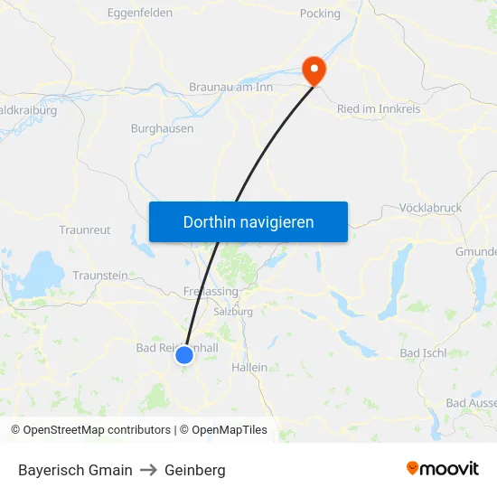 Bayerisch Gmain to Geinberg map