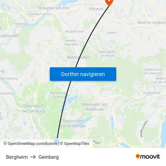 Bergheim to Geinberg map
