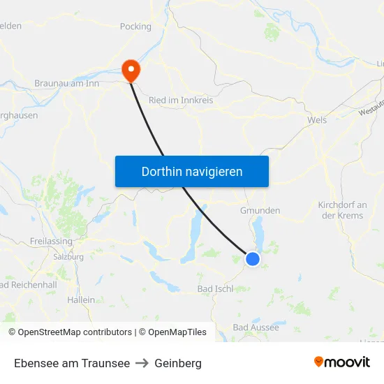 Ebensee am Traunsee to Geinberg map