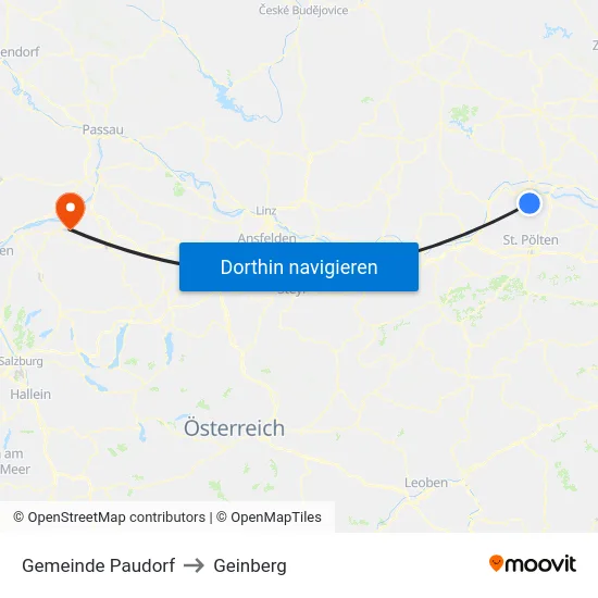 Gemeinde Paudorf to Geinberg map