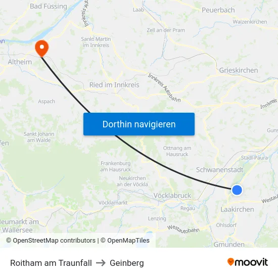 Roitham am Traunfall to Geinberg map