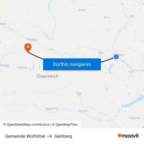 Gemeinde Wolfsthal to Geinberg map