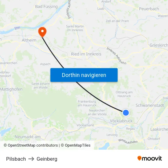 Pilsbach to Geinberg map