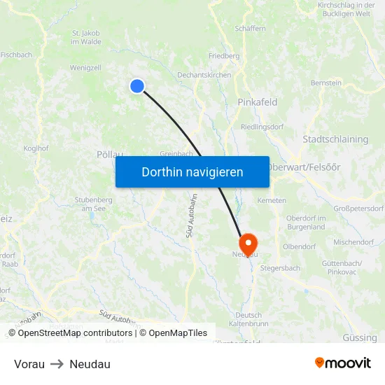 Vorau to Neudau map