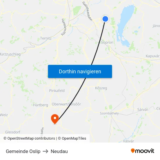 Gemeinde Oslip to Neudau map