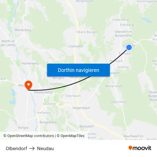 Olbendorf to Neudau map