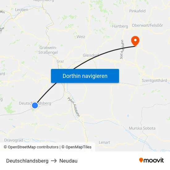 Deutschlandsberg to Neudau map