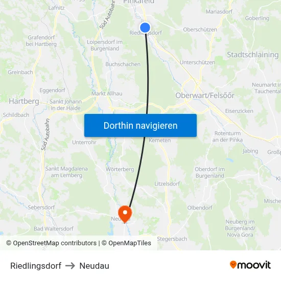 Riedlingsdorf to Neudau map