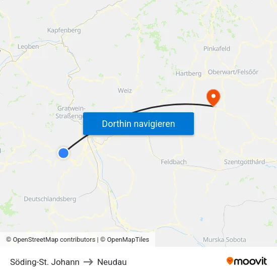 Söding-St. Johann to Neudau map