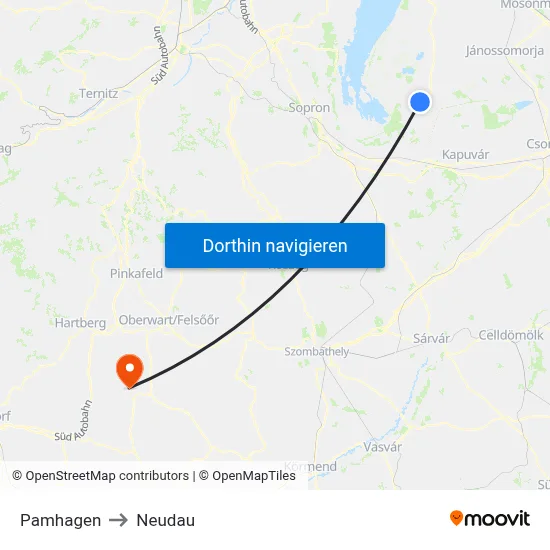 Pamhagen to Neudau map