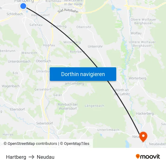 Hartberg to Neudau map