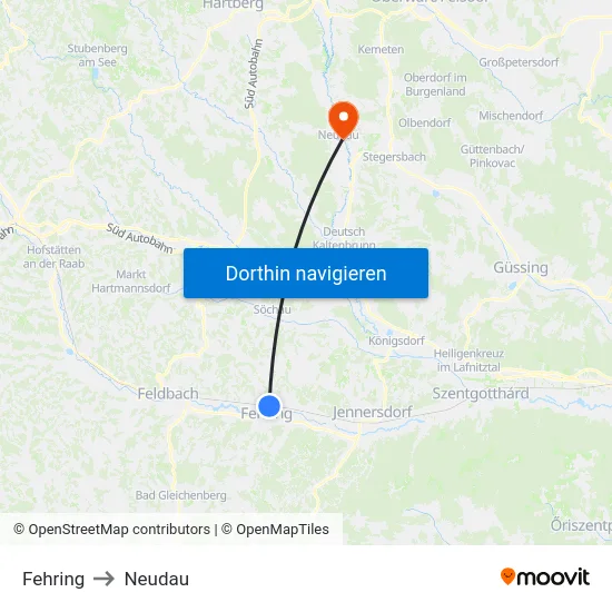 Fehring to Neudau map