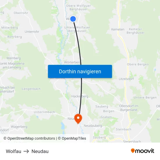 Wolfau to Neudau map