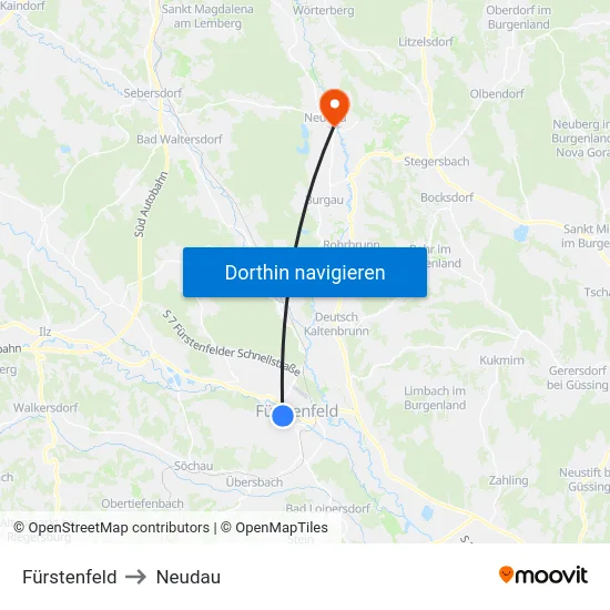 Fürstenfeld to Neudau map