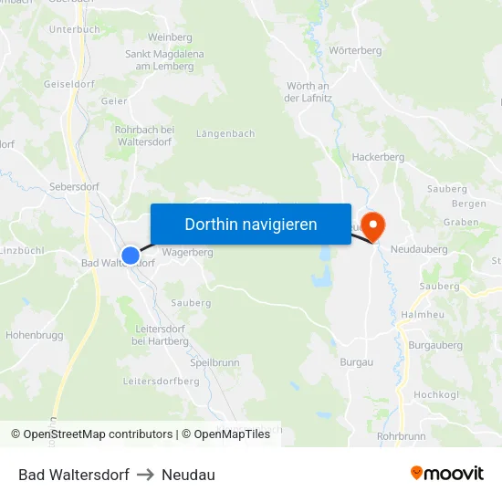 Bad Waltersdorf to Neudau map