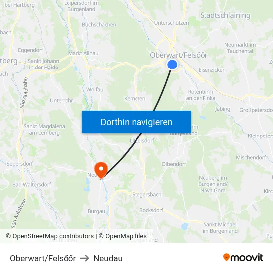 Oberwart/Felsőőr to Neudau map