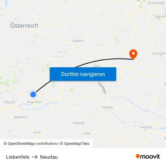 Liebenfels to Neudau map