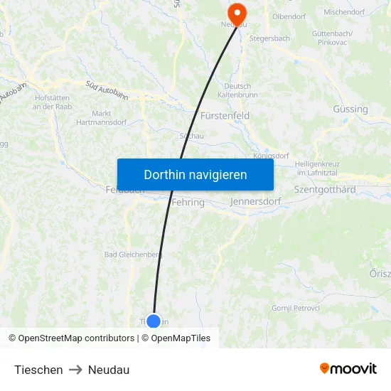 Tieschen to Neudau map