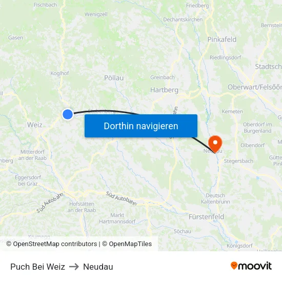 Puch Bei Weiz to Neudau map
