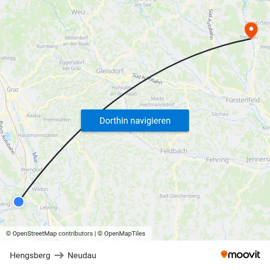 Hengsberg to Neudau map