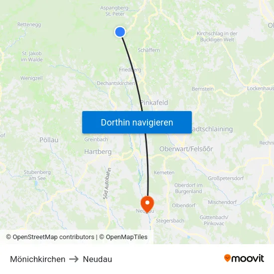 Mönichkirchen to Neudau map