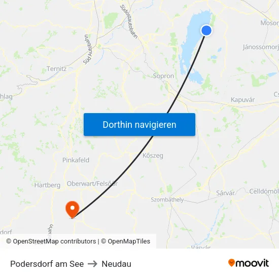 Podersdorf am See to Neudau map