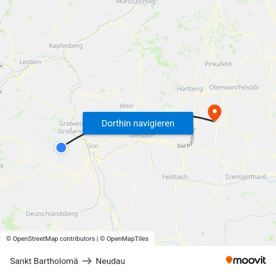 Sankt Bartholomä to Neudau map