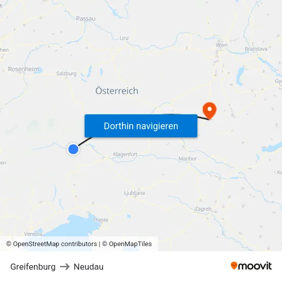Greifenburg to Neudau map