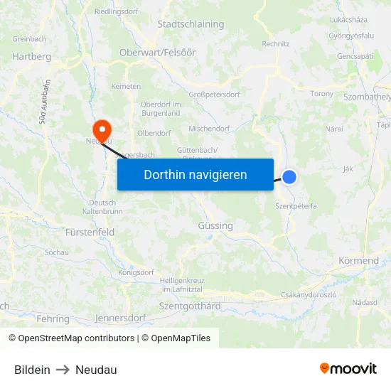 Bildein to Neudau map