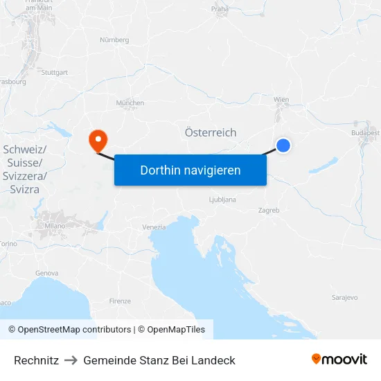 Rechnitz to Gemeinde Stanz Bei Landeck map